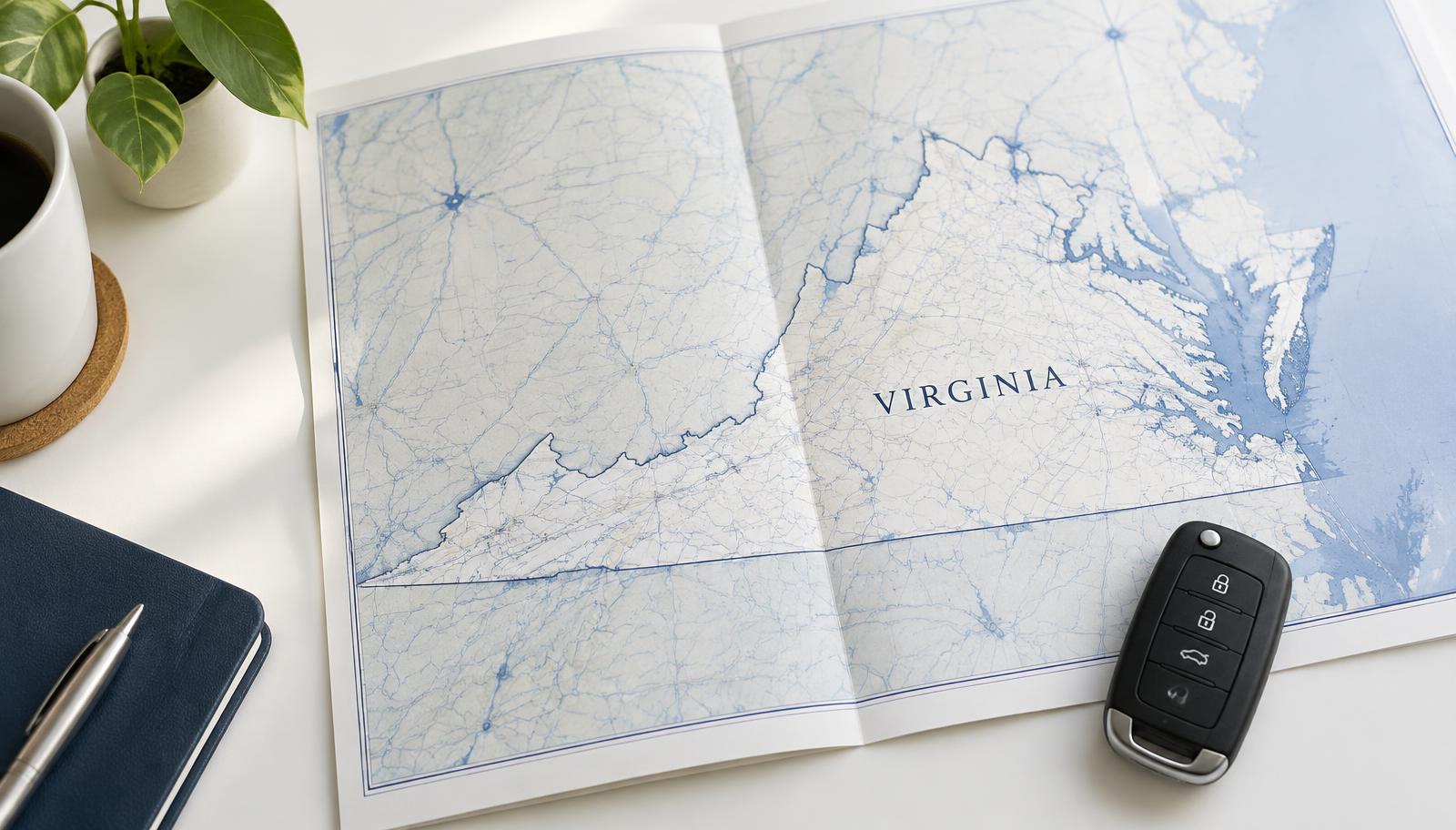 A Virginia road map with car keys